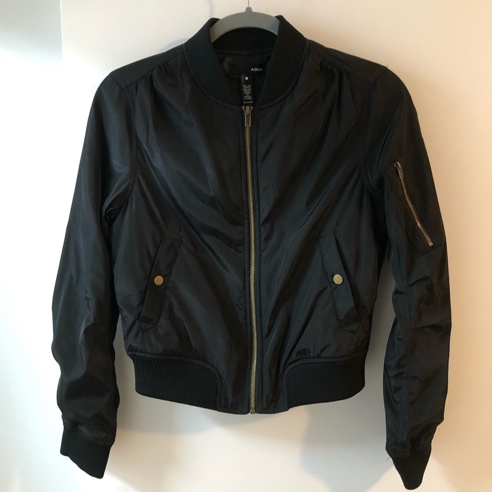 AQUA Black Quilted Bomber Jacket